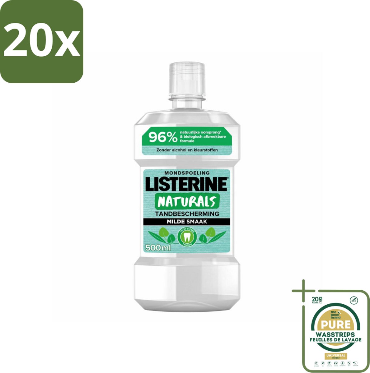 20 x Listerine Naturals Mondwater Tandbescherming 500 ml - Grootverpakking - Mondspoeling - Mondwater - Tandbescherming - Natuurlijk Mondwater - Tandgezondheid