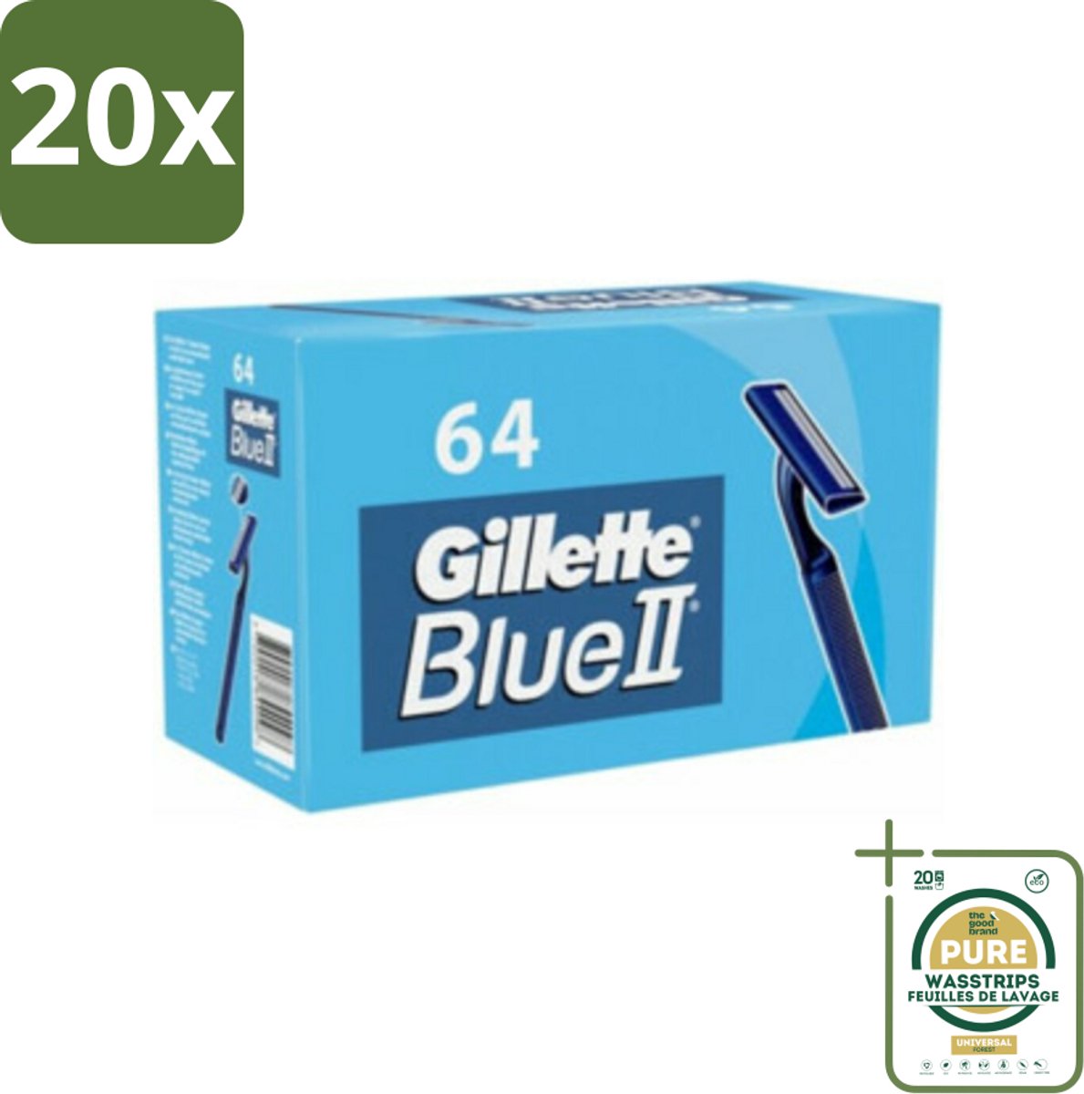 20 x Gillette - Blue 2 - Wegwerpscheermesjes - Duurzaam en comfortabel - 64 Scheermesjes - Grootverpakking - Scheermesjes - Wegwerpscheermesjes - Gillette Blue Ii - Scheerbeurt - Duurzaam Scheermesje