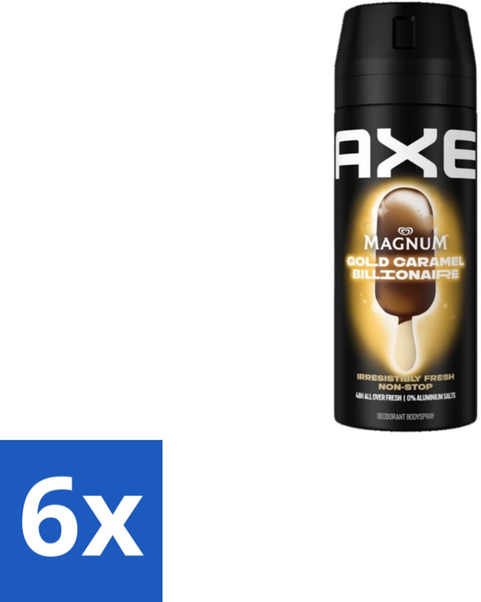 6 x Axe – Deodorant Bodyspray – Magnum Gold Caramel Billionaire – 150 ml - Deodorant - Bodyspray - Luxe Geur - Chocolade Geur - Karamel Geur