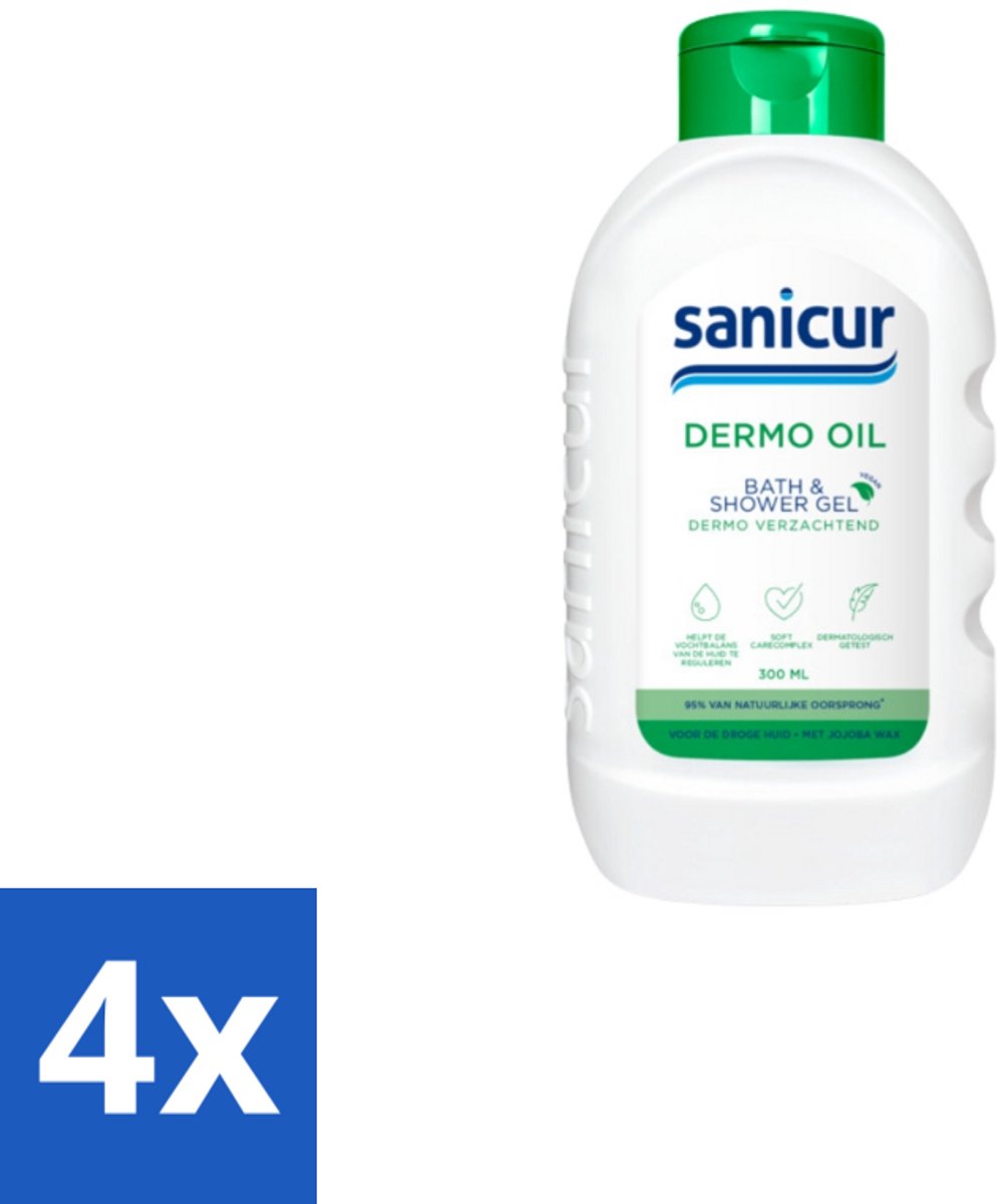 4 x Sanicur Bath & Showergel Dermo-Oil 300 ml - Bad En Douchegel - Droge Huid - Gevoelige Huid - Voedende Badgels - Huidbarrière