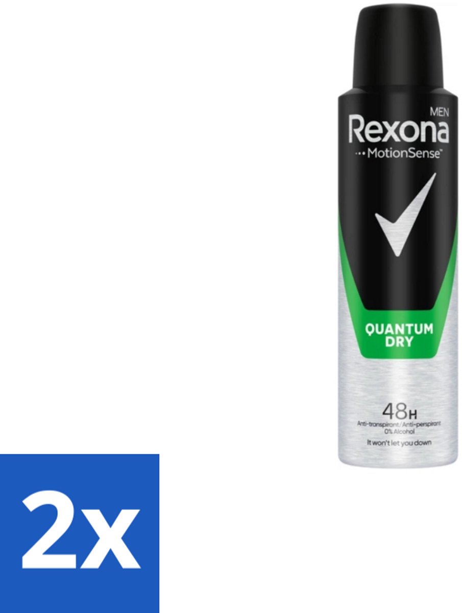 2 x Rexona Men – Deodorant Spray – Quantum Dry – 150 ml - Deodorant Spray - Zweetbehandeling - Mannelijke Geur - Frisse Geur - Bewegingsgevoelig