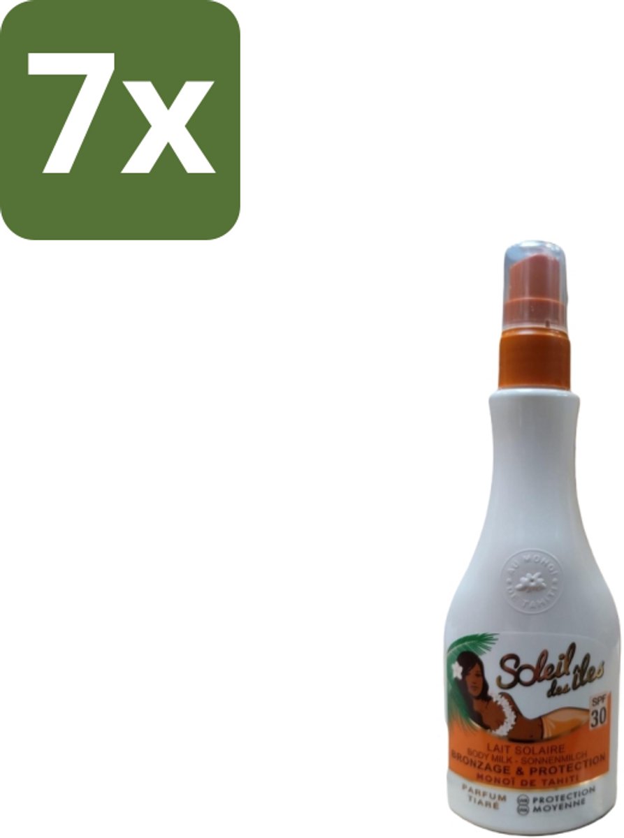 7 x Soleil des Îles – Zonnemelk – Monoï de Tahiti SPF30 – 150 ml - Zonnescherm - Zonnebrandmelk - Monoï Tahiti - Huidbescherming - Zonbescherming