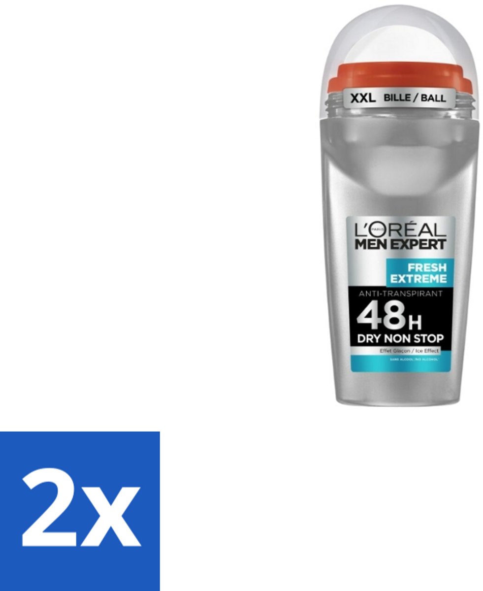2 x L'Oréal Men Expert Deodorant Roller Fresh Extreme 50 ml - Anti-transpirant - Zweetbestrijding - Frisheid - Ice-effect - Deodorant Roller