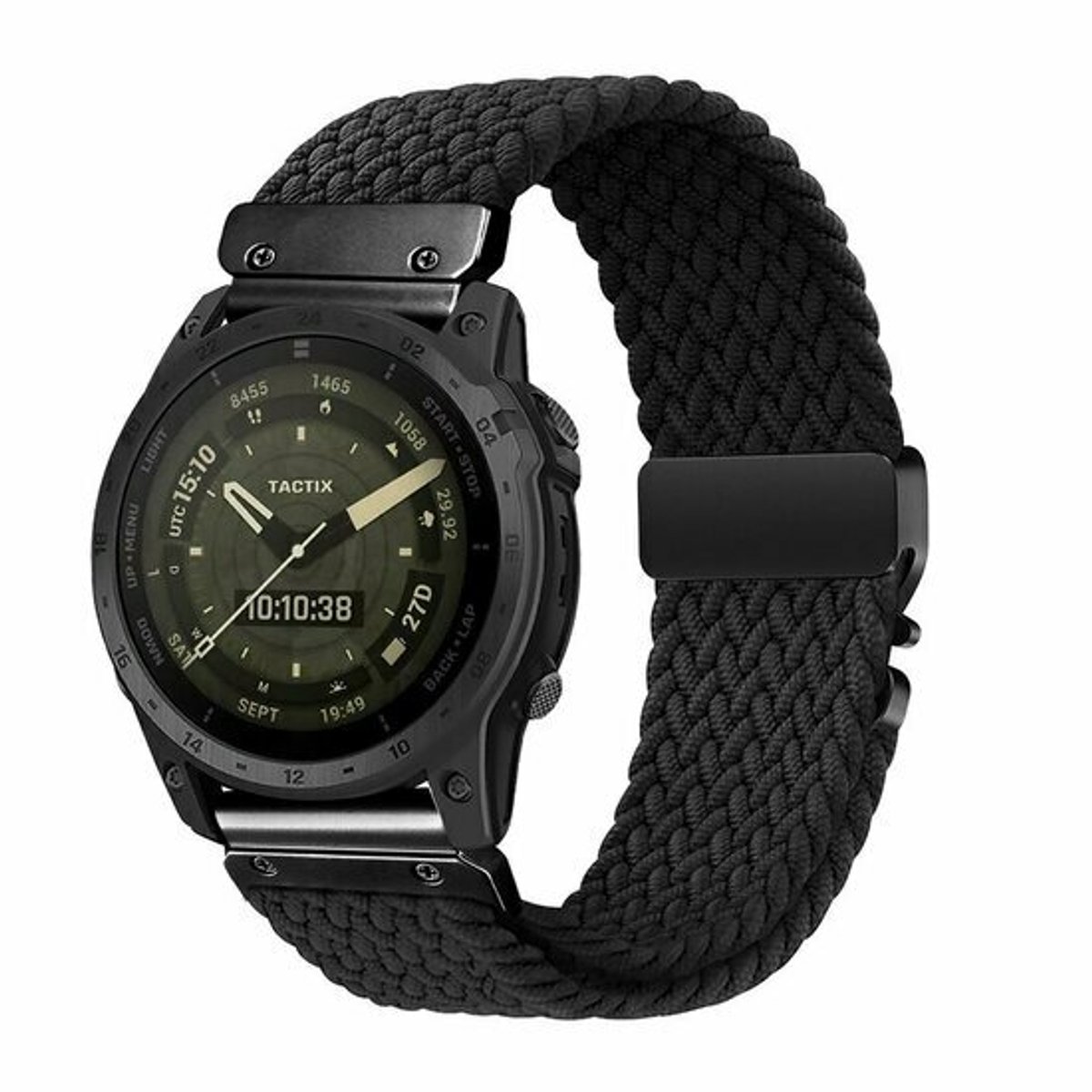 By Qubix - Geschikt voor Garmin bandje - 20mm Quickfit - Braided nylon band met parachute sluiting - Zwart - Geschikt voor Garmin Fenix 9 / 9 pro - 43mm