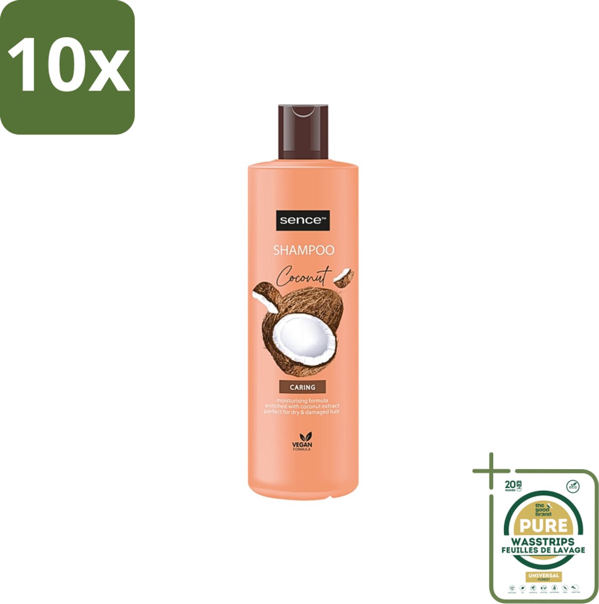 10 x Sence - Coconut - Shampoo - Verzorgend - 400 ml - Voordeelverpakking - Grootverpakking - Kokos Shampoo - Droog Haar Shampoo - Beschadigd Haar Shampoo - Glanzend Haar - Gezond Haar