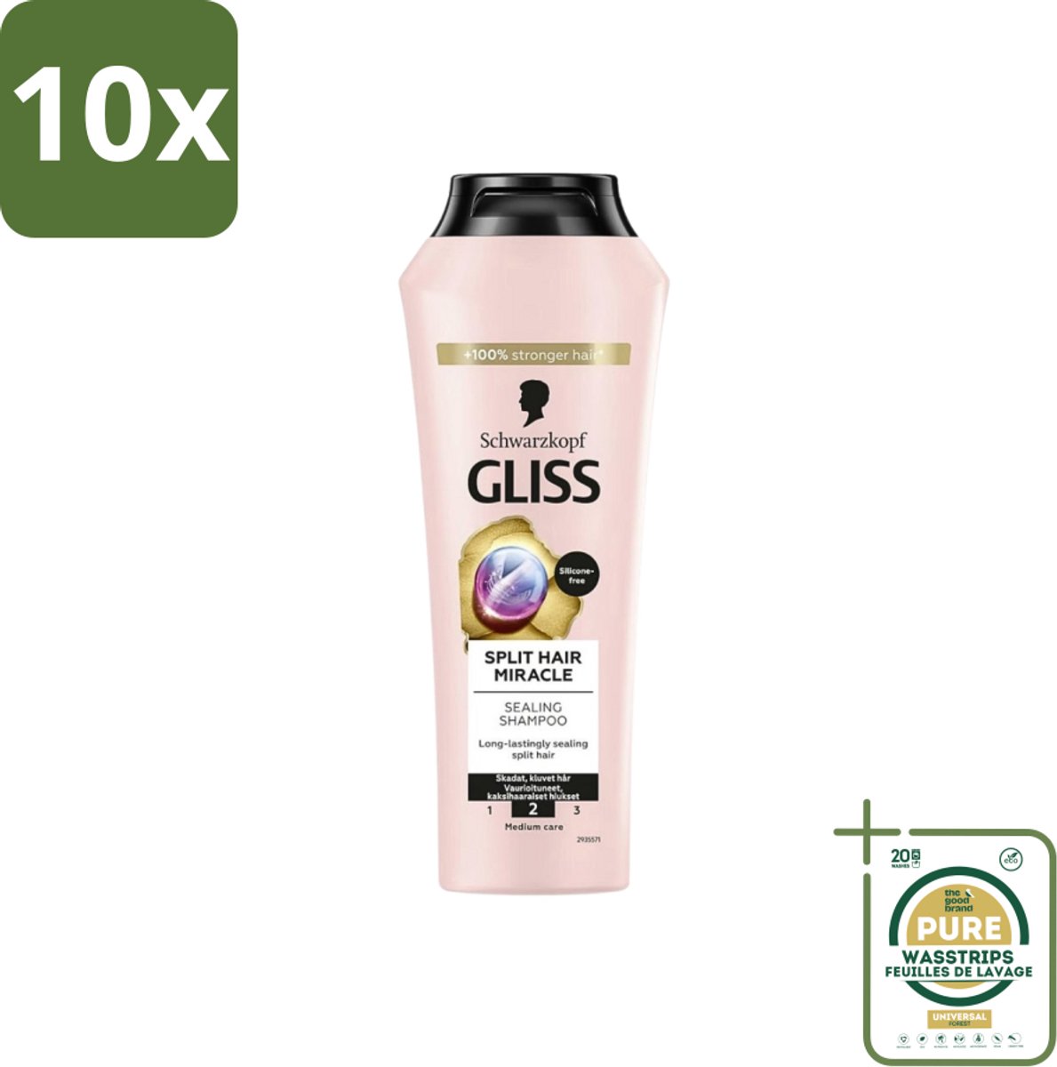 10 x Gliss-Kur - Shampoo - Split Hair Miracle - Herstelt Gespleten Haarpunten - 400 ml - Grootverpakking - Gespleten Haarpunten - Haar Herstel - Haar Versterken - Hydrolyzed Keratine - Vitamine E