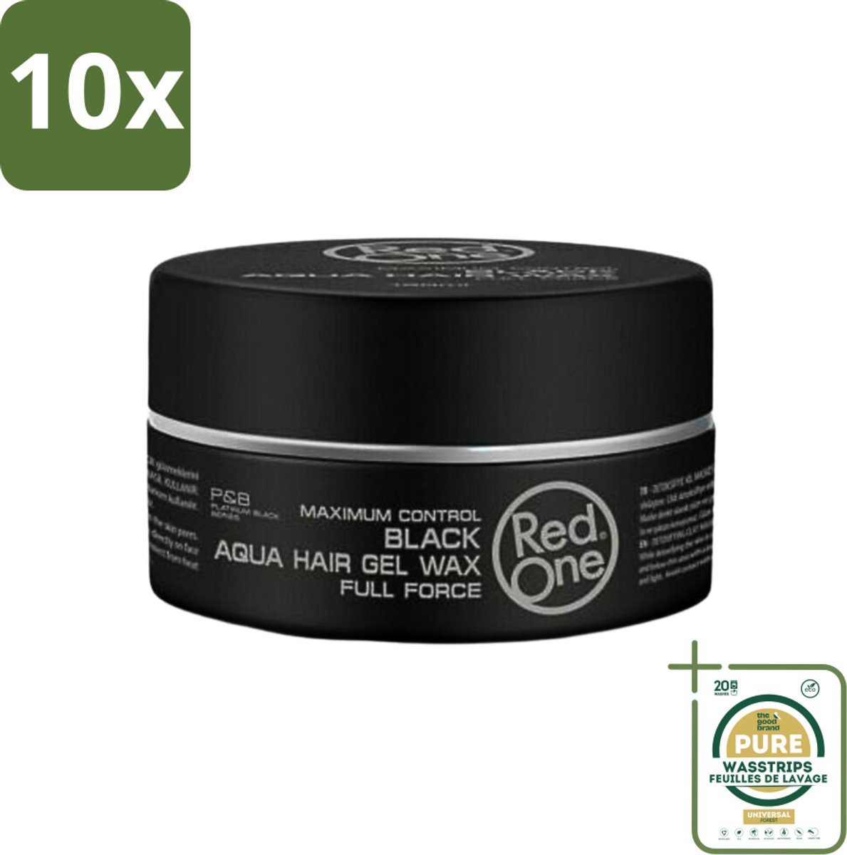 10 x Red One - Haarwax - Black - Aqua Hair Gel Wax - Voor Krachtige Fixatie & Glans - 150 ml - Grootverpakking - Haarwax - Haargel - Haargel Wax - Krachtige Fixatie - Glans