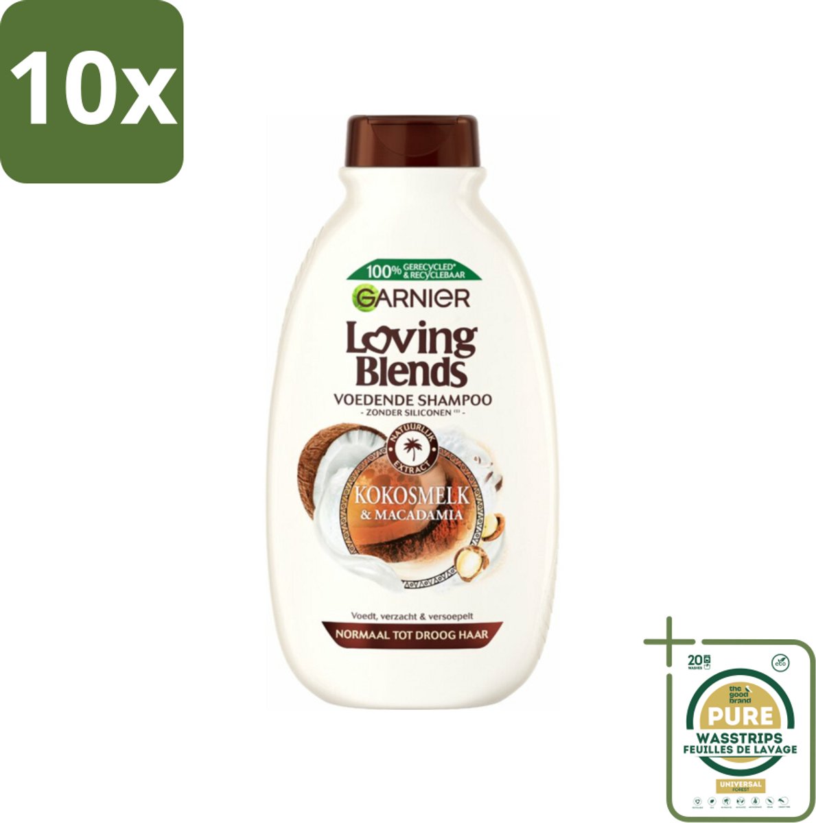 10 x Garnier Loving Blends Kokosmelk en Macadamia Shampoo 300 ml - Grootverpakking - Kokosmelk Shampoo - Macadamia Shampoo - Voedend Haarverzorging - Droog Haar Shampoo - Normaal Haar Shampoo