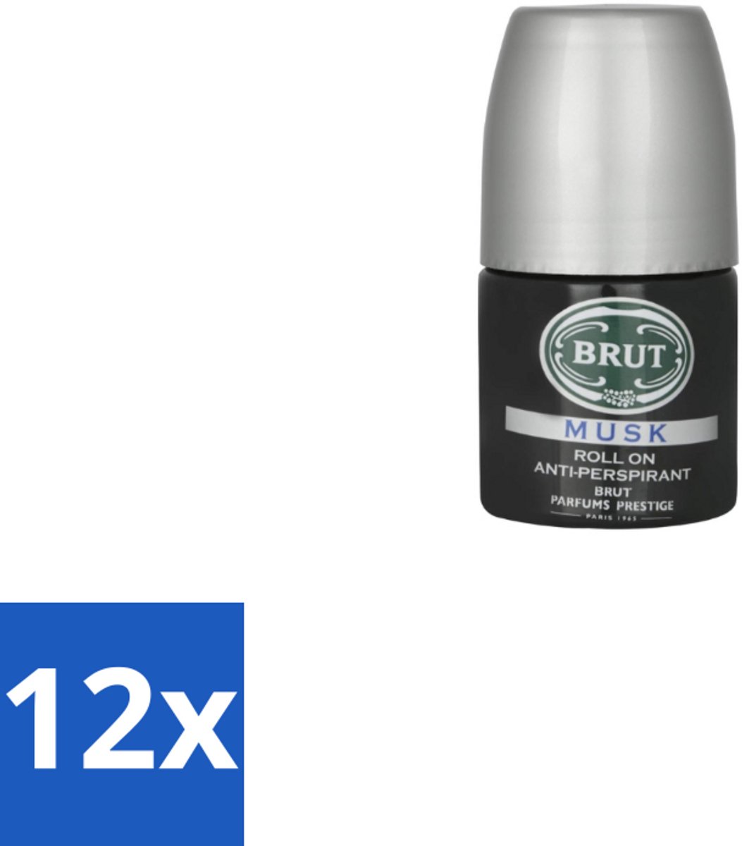 12 x Brut – Deodorant Roller – Musk - 50 ml - Anti-transpirant Roll-on - Muskusgeur - Mannelijke Uitstraling - Langdurige Bescherming - Frisheid