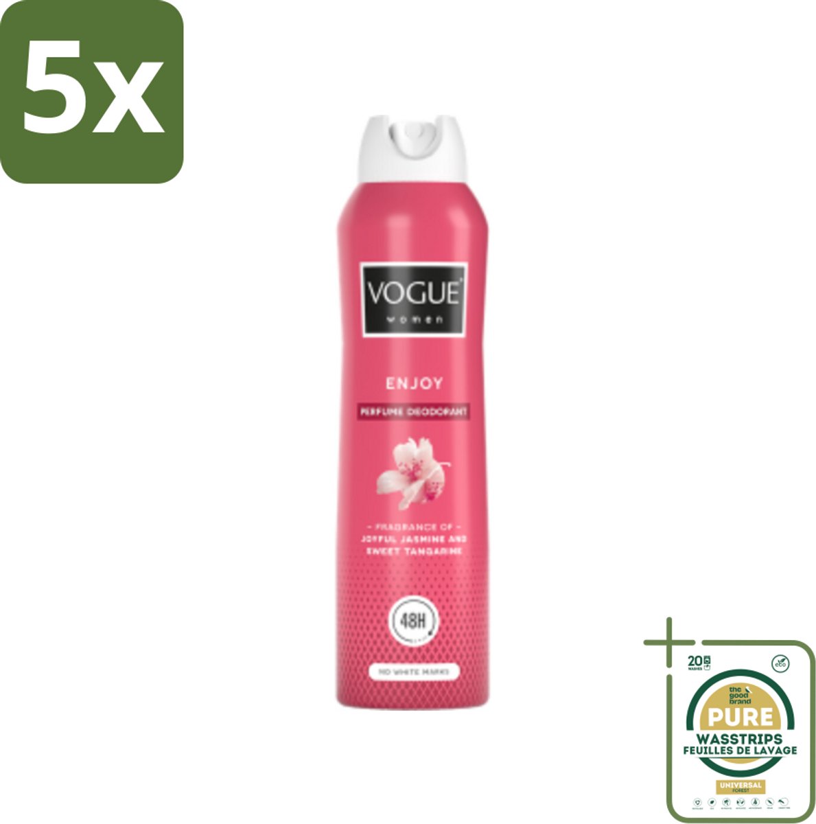 5 x Vogue Enjoy Parfum Deodorant 150 ml - Grootverpakking - Parfum En Deodorant - Deodorant Spray - 24 Uur Bescherming - Geur Van Mandarijn - Geur Van Jasmijn
