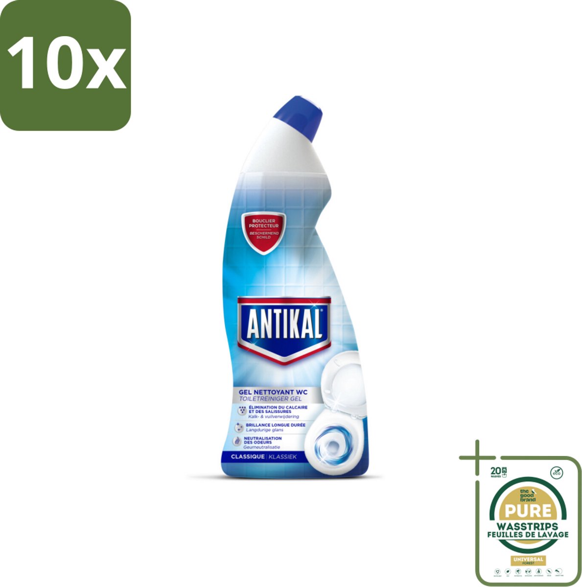 10 x Antikal WC Gel 750 ml - Grootverpakking - Toiletreiniger - Kalkverwijdering - Toilet Reinigen - Fris Toilet - Geurinsluitend