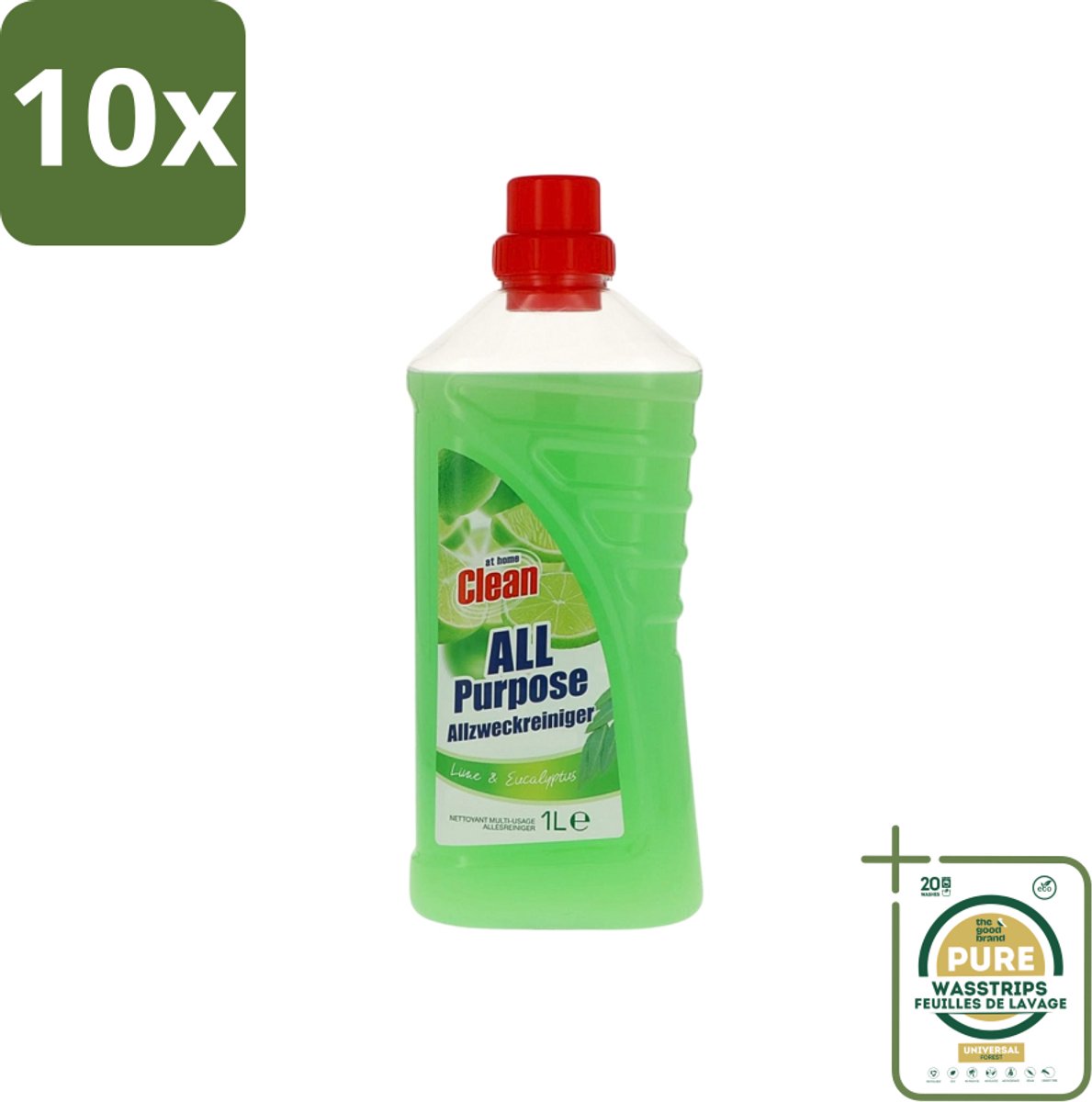 10 x At Home - Clean - Allesreiniger - Limoen & Eucalyptus - 1 L - Grootverpakking - Allesreiniger - Reiniger - Limoen En Eucalyptus - Reiniging - Vet Verwijderen