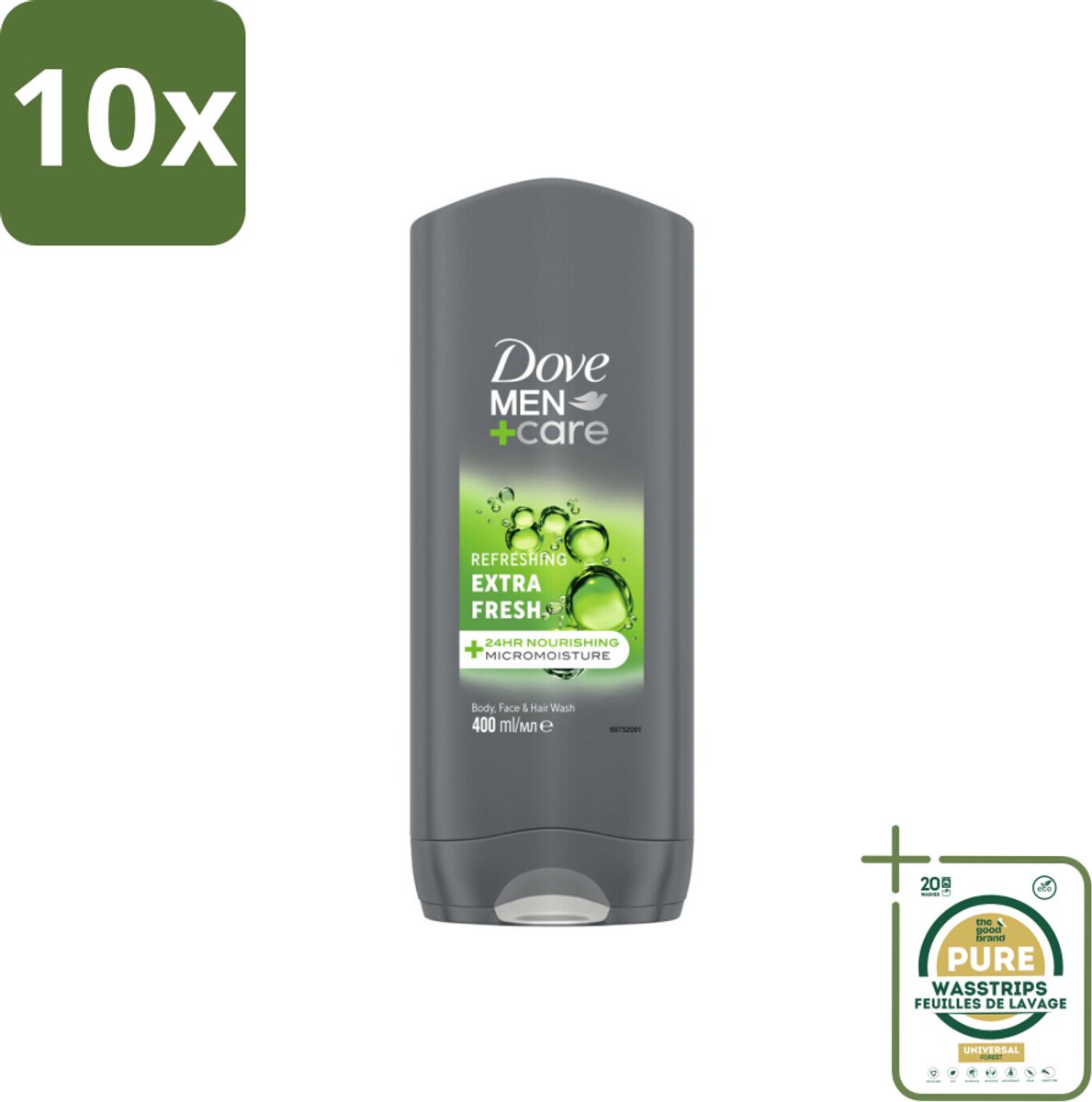 10 x Dove Douchegel Men+ Care Extra Fresh 400 ml - Grootverpakking - Douchegel Mannen - Reiniging Mannenhuid - Frisse Geur - Energie Onder De Douche - Milde Douchegel