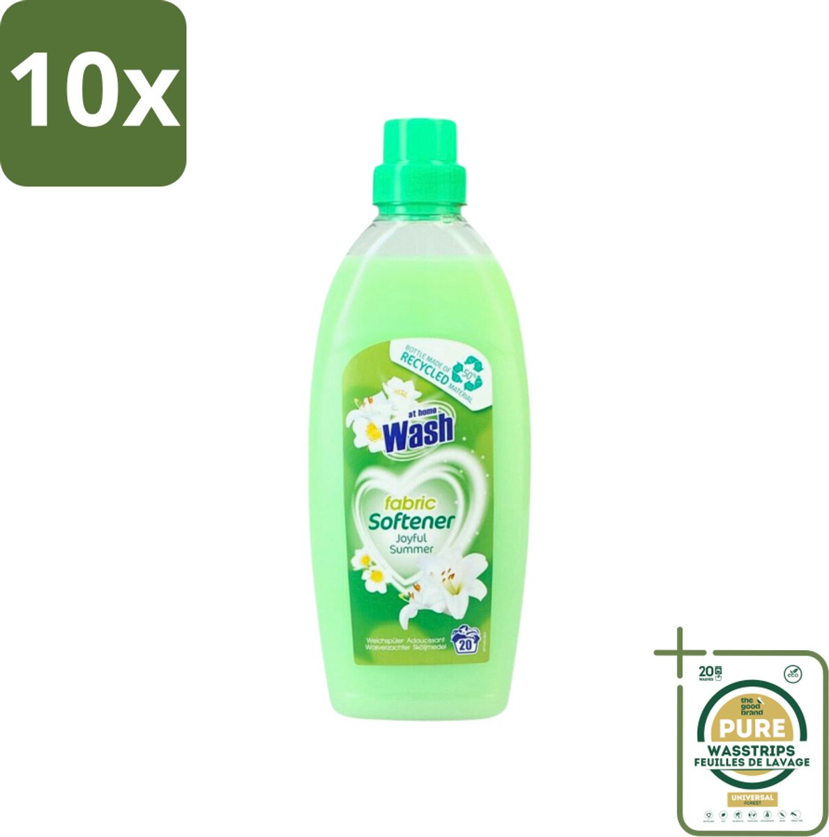 10 x At Home - Wash - Wasverzachter - Joyful Summer - 20 Wasbeurten - Grootverpakking - Wasverzachter - Wasverzachter Joy Summer - Wasverzachter Voor Kleding - Wasverzachter Voor Alle Stoffen - Wasverzachter Voor Katoen