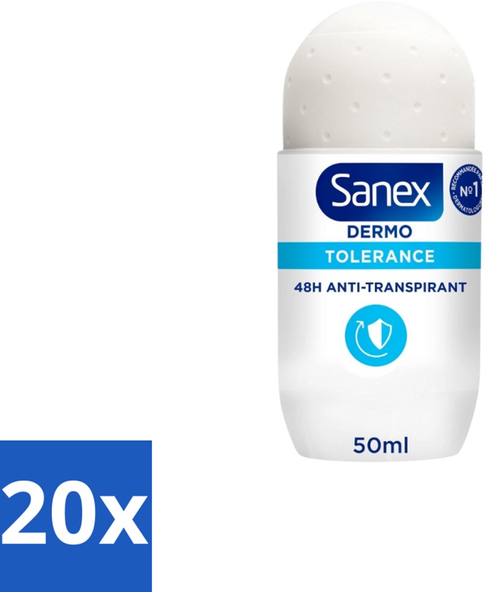 20 x Sanex – Deo Roll-on – Dermo Tolerance – 50 ml - Gevoelige Huid - Intolerante Huid - Hypoallergene Deodorant - Huidverdraagzaamheid - Geurcontrole