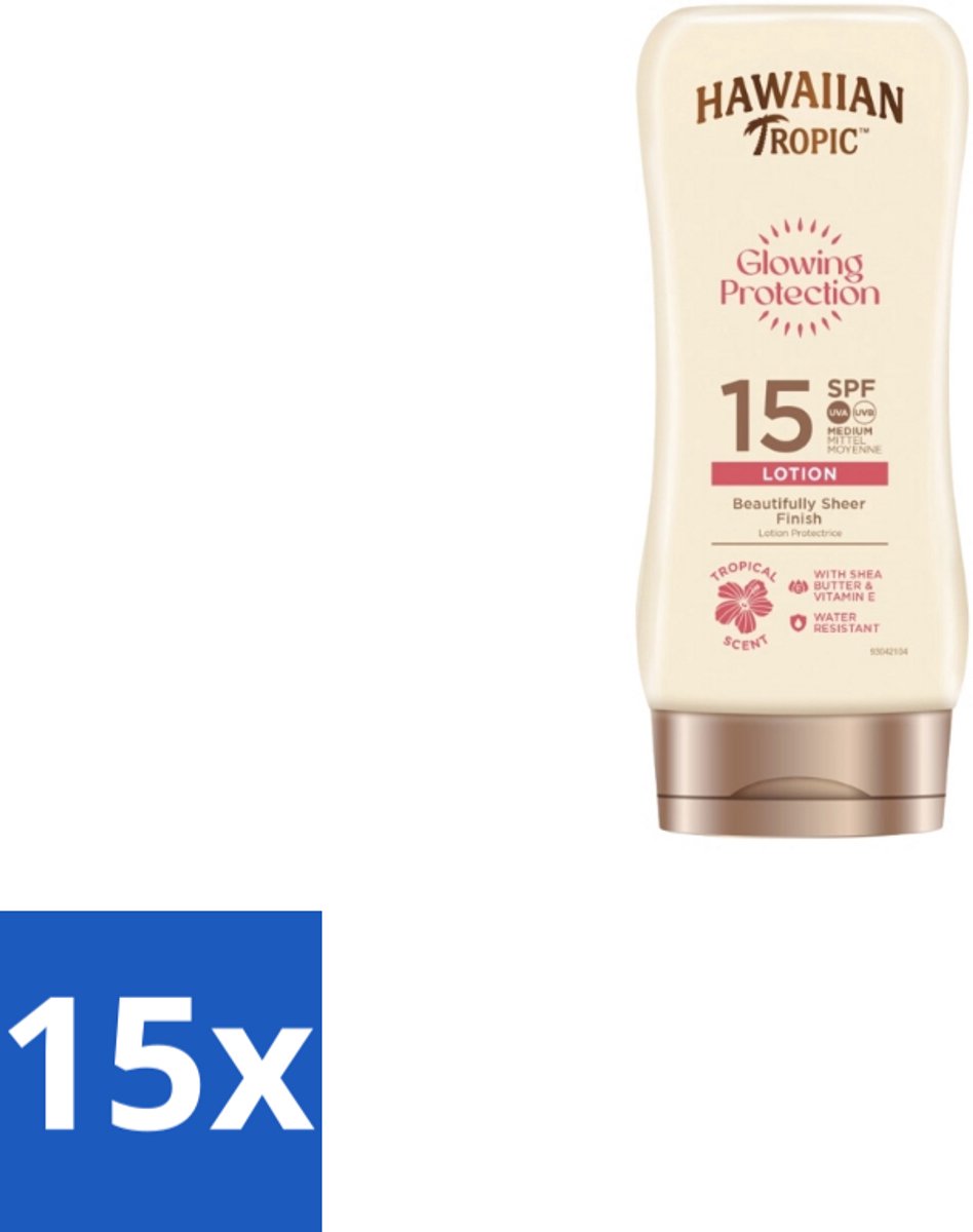 15 x Hawaiian Tropic – Zonnebrand Lotion – Satin Protection Ultra Radiance – SPF - Zonbescherming - Zonnebrandlotion - Huidbescherming - Stralende Huid - UV Bescherming