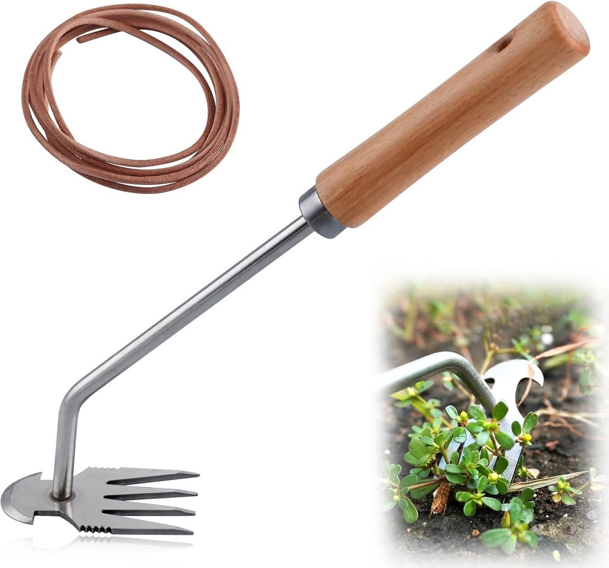 Multifunctionele Onkruidverwijderaar met Houten Handvat - Tuingereedschap voor Efficiënt Onkruid Uittrekken en Onderhouden van de Tuin