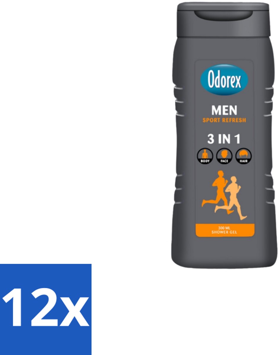 Odorex – Douchegel – For Men Sport Refresh – 300 ml - Voordeelverpakking - 12 stuks