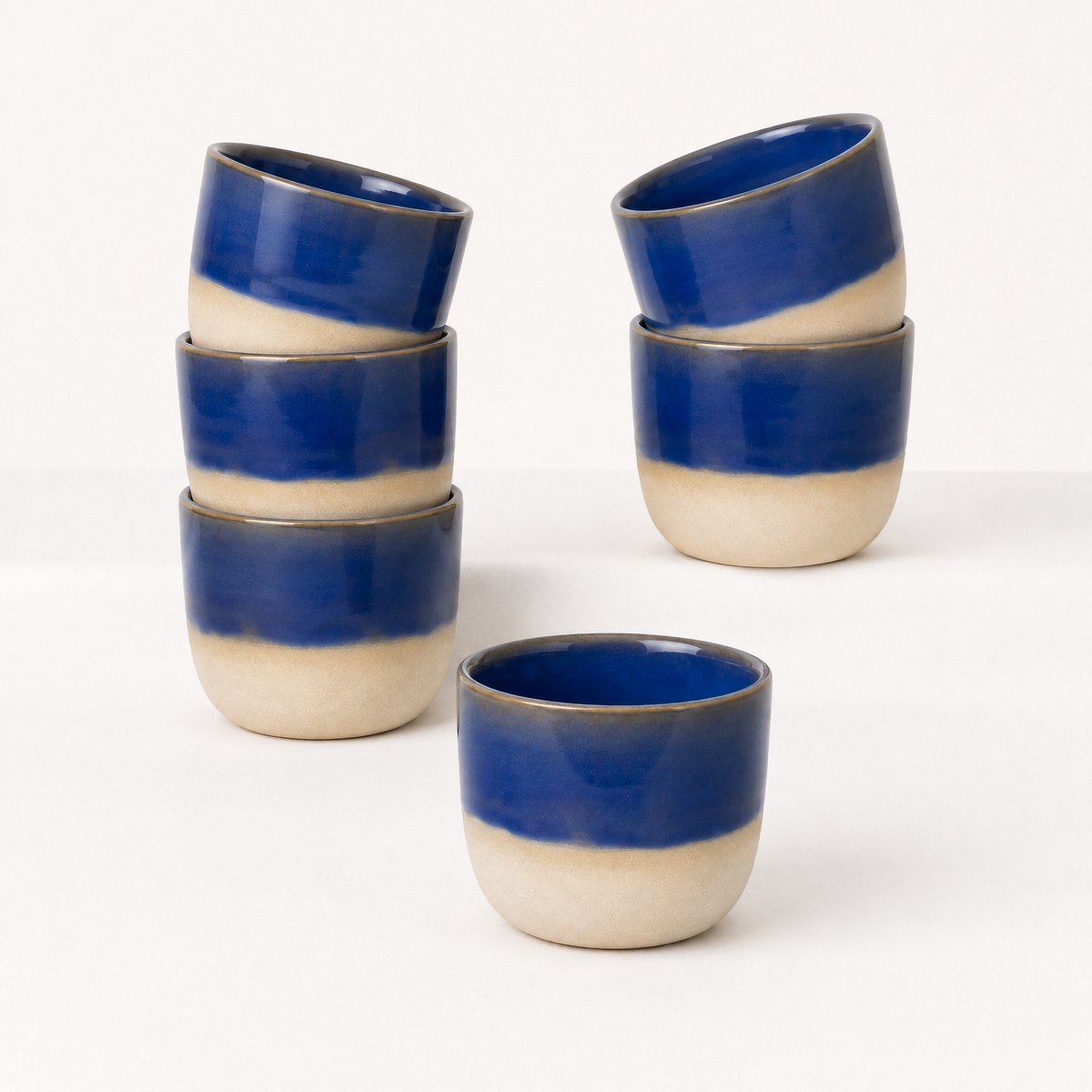 Proefer 6x Donkerblauw Keramieken Koffiekopjes – 150ml – Steengoed Kopjes met Glazuur – Vaatwasser- & Magnetronbestendig – Moderne Koffie en Thee Kopjes