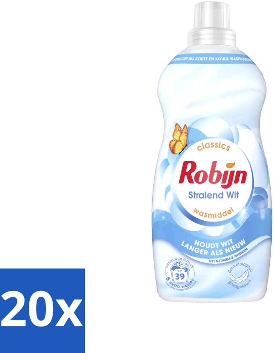 Robijn – Vloeibaar Wasmiddel – Klein & Krachtig Stralend Wit – 1,19 L - Bulkverpakking - 20 stuks
