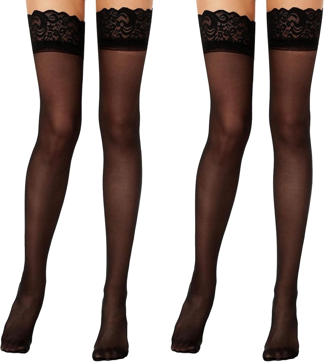 Halterloze Kousen met Kant en Silicone, 2 Paar Sexy Stay-Up Kousen voor Dames, Non-Slip en Comfortabele Kousen voor een Verleidelijke Look