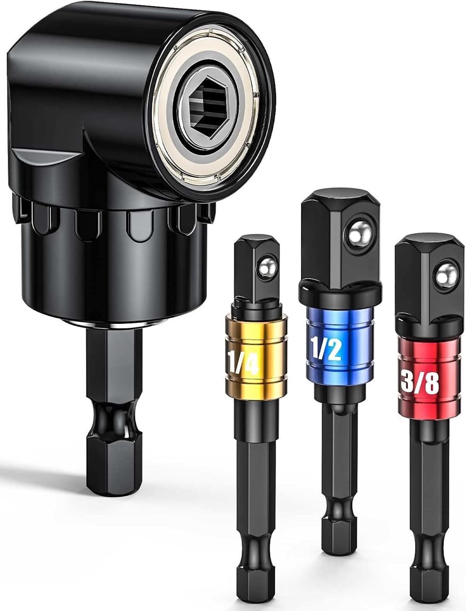 Hoekbooraccessoire voor Accuschroevendraaier, 105° Aansluiting, 1/4, 3/8 en 1/2 Inch Hex Adapter, Handgereedschap en Schroevendraaierset