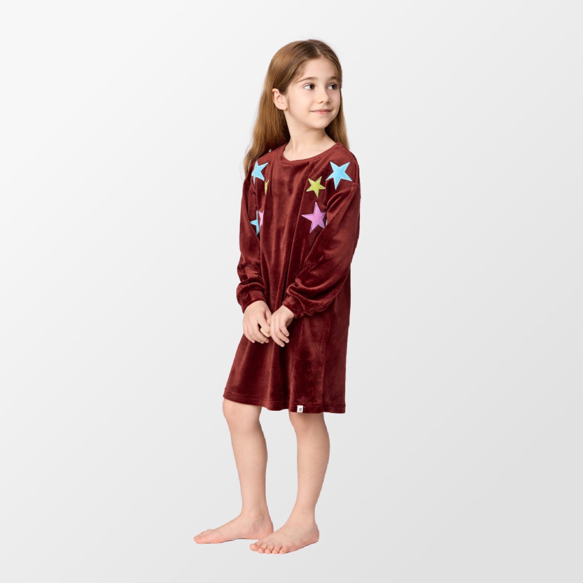 Woody slaapkleed meisjes/dames velours - bordeaux - sterren - 262-10-YDE-V/471 - maat 140