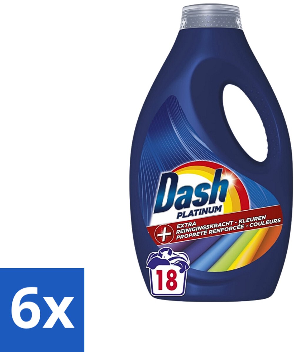 6 x Dash - Platinum - Vloeibaar Wasmiddel - Voor Kleuren - Extra Reinigingskracht - 18 Wasbeurten - Wasmiddel Voor Kleuren - Vloeibaar Wasmiddel - Kleurbehoud - Vlekken Verwijderen - Wasmiddel Extra Reinigingskracht
