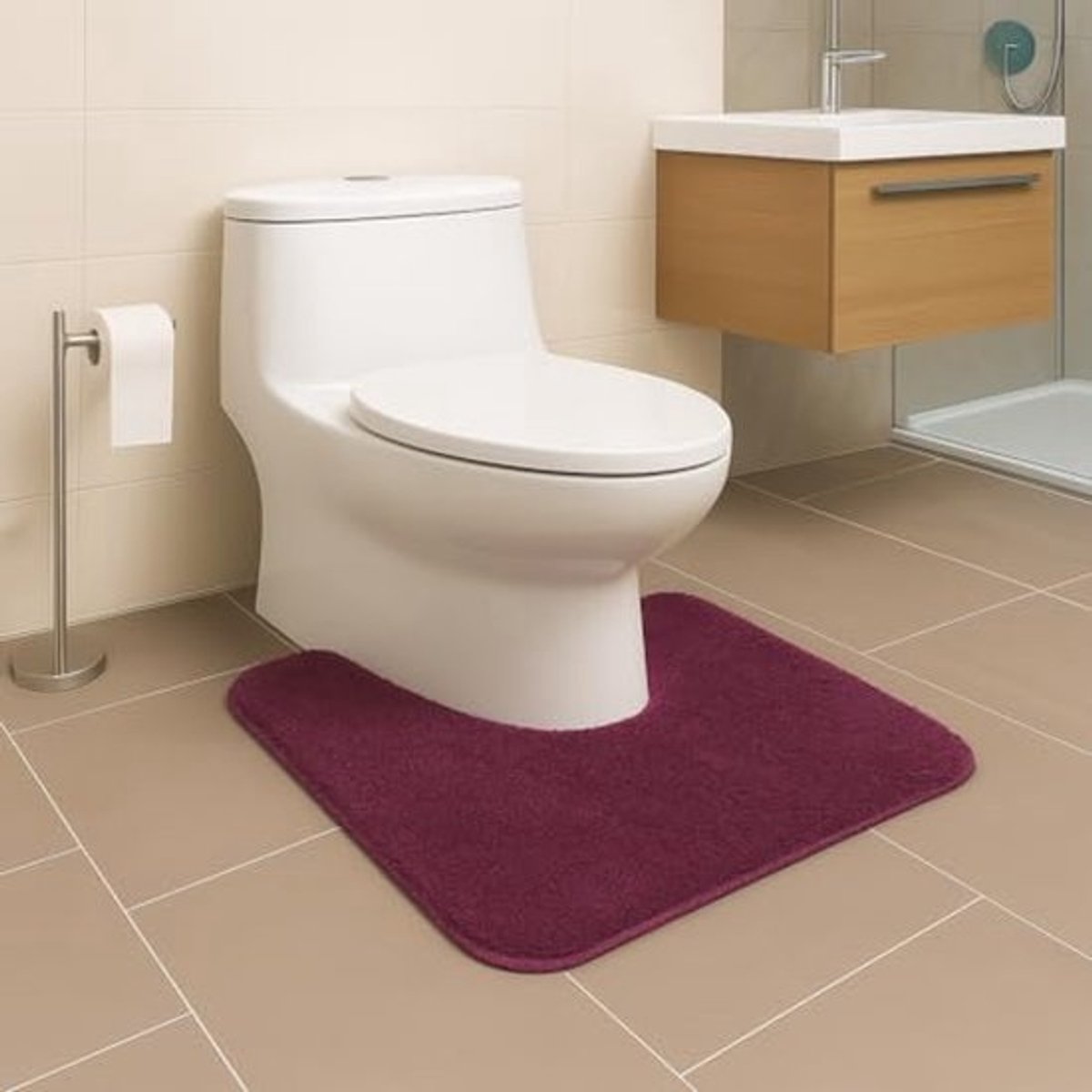 Antislip WC-mat 45x50 cm met Uitsparing - Zachte Microvezel Badmat voor Toilet in Paars