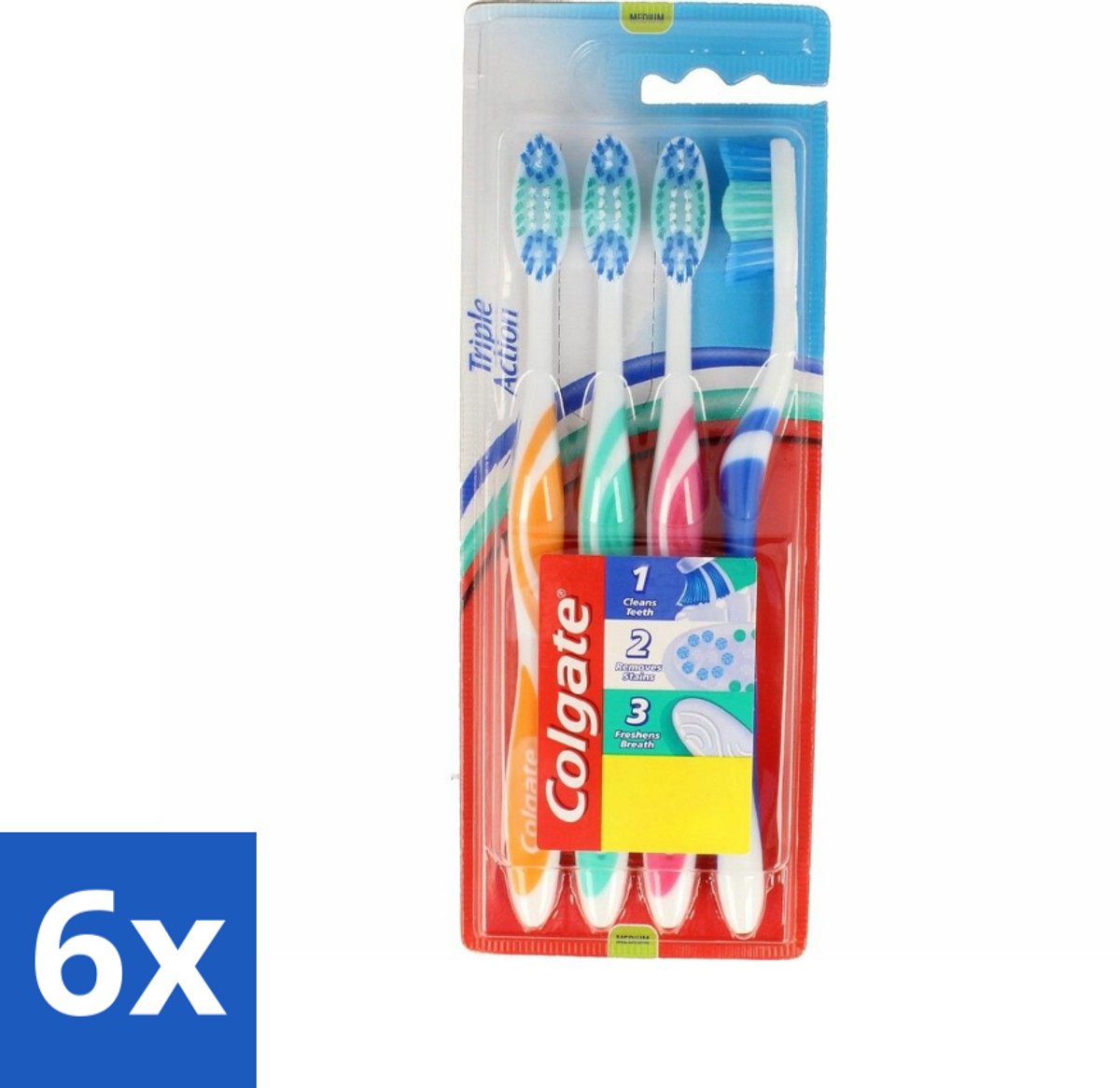6 x Colgate - Tandenborstels - Triple Action - Medium - 4 borstels - Colgate Tandenborstel - Tandenborstel Medium - Tandenborstel 4 Stuks - Mondverzorging - Tanden Poetsen