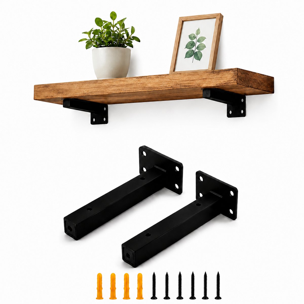Zwevende Plankdragers 20 cm - Onzichtbare Wandplanksteunen - Zwart Metalen Plankhouders - Set van 2 voor Wandplanken