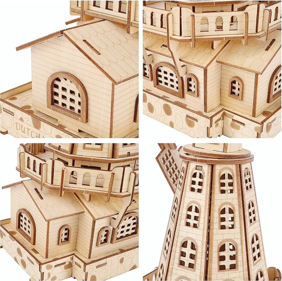 3D Houten Puzzel Windmolen Set, Bouwkits voor Volwassenen en Tieners, Creatieve DIY Cadeaus voor Verjaardagen en Kerstmis — afbeelding 4