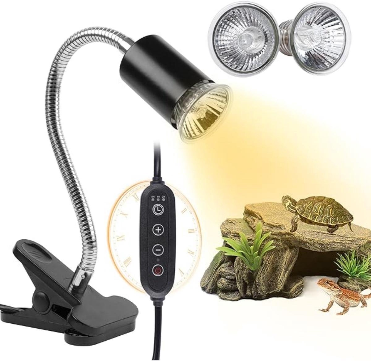 SSTRWGOOD 2 Stuks Terrariumwarmtelampen - Reptielen Wärmelampe 25W+50W - UVA UVB Basking Spot Lamp - Geschikt voor Schildpadden, Slangen en Hagedissen - Kunststof Huisvesting - Inclusief E27 Lampen