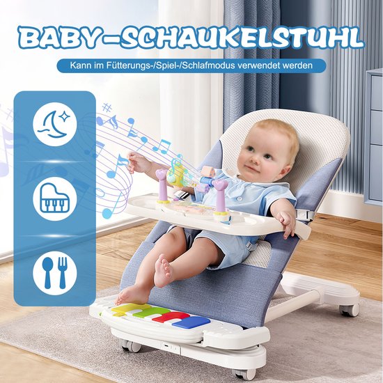 Baby Schommelstoel Wipstoel Kinderstoel Baby Relaxstoel met Piano Speelgoed Verstelbare Babystoel voor Voeden Spelen en Slapen — afbeelding 4