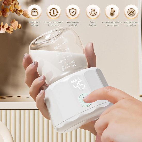 Draagbare Flessenwarmer - Digitale Melkwarmer - Babyvoeding Opwarmen - Snel en Draadloos - 4 Temperatuurstanden - Wit — afbeelding 3