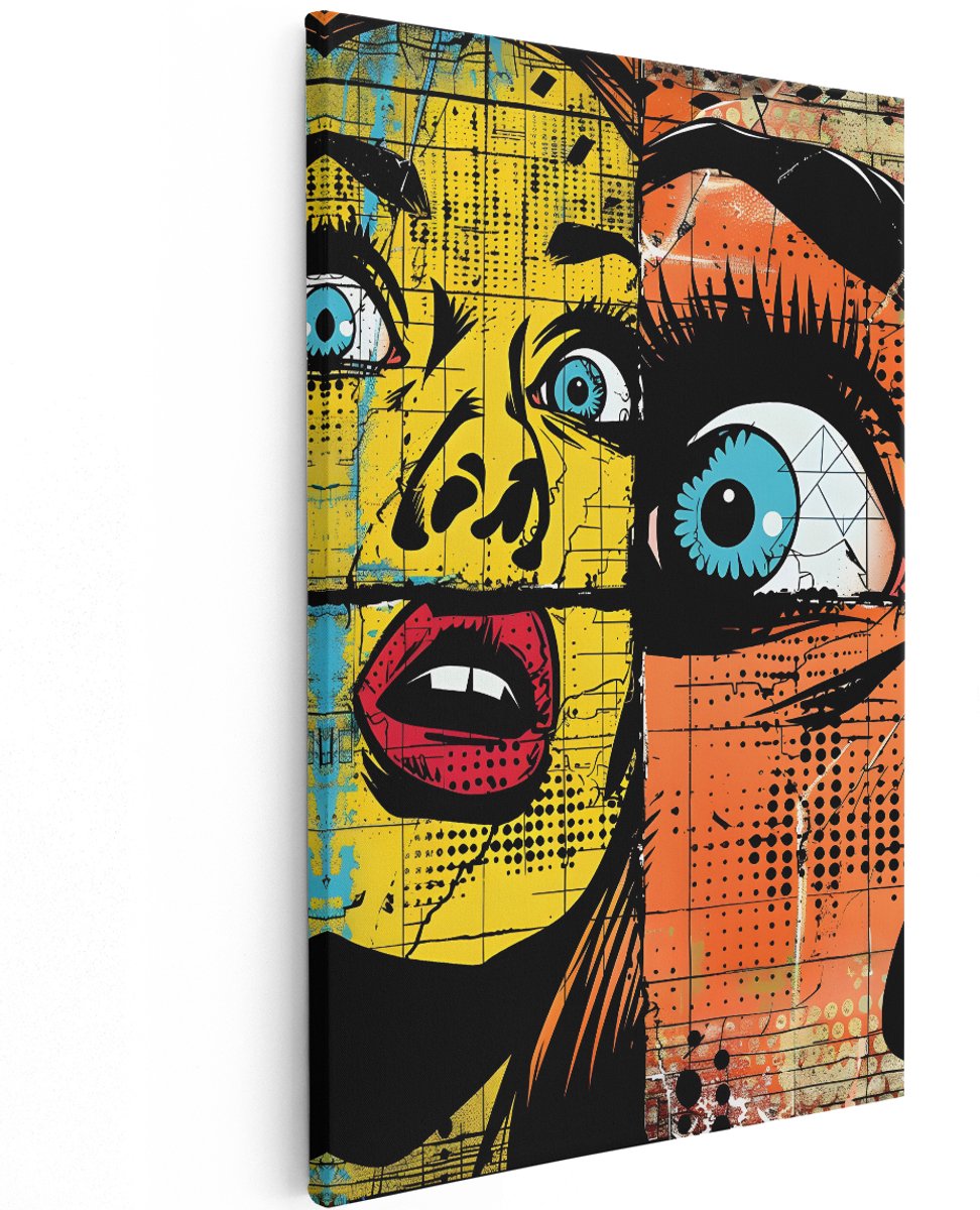 Artaza Canvas Schilderij Pop Art Vrouw - 100x150 cm - Groot - Wanddecoratie Vrouwenportret - Muurdecoratie Comic Stijl - Decoratie Retro