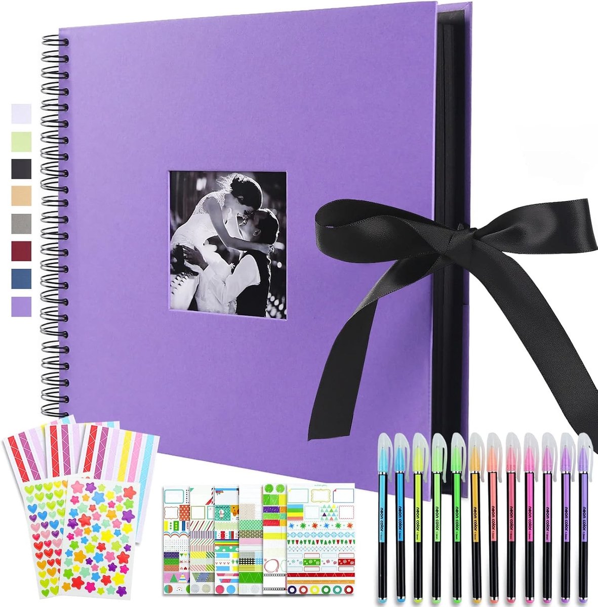 Scrapbook Fotoalbum Set met Stickers en Kleurpotloden, 12 x 12 Inch, 80 Pagina's, Hard Cover voor Bruiloft en Valentijnsdag