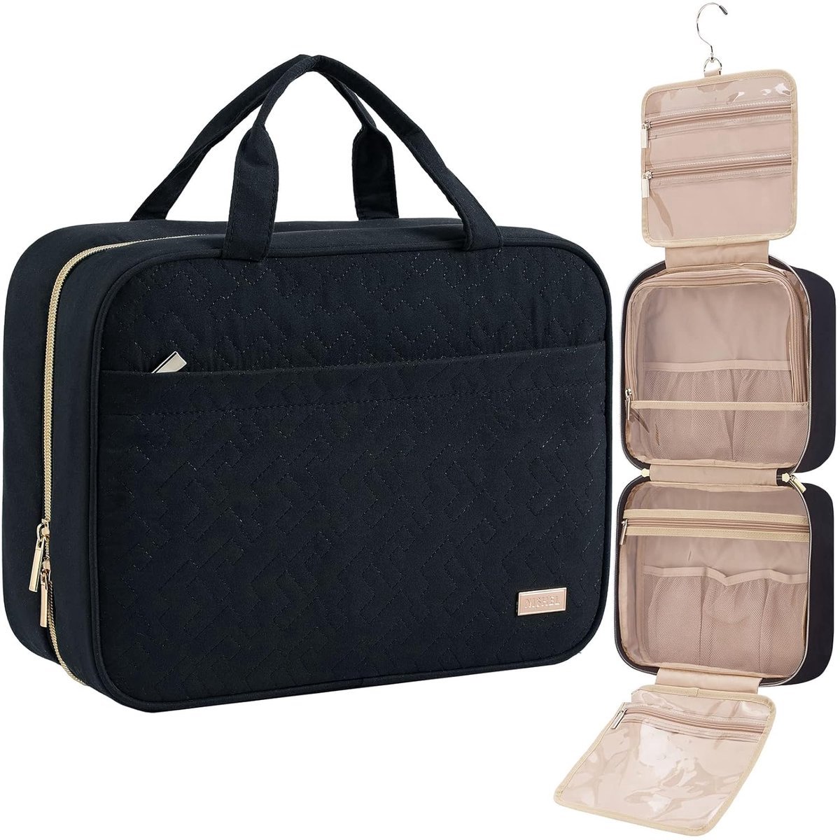 casalora - Toilettas met Haak - Reistoilettas voor dames - Beautycase Dames - Make Up Tasje - Hangende Toiletzak - Travel Organizer Mannen & Vrouwen, Meisje en Kind - Dames, Heren & Kind - Groot - Zwart