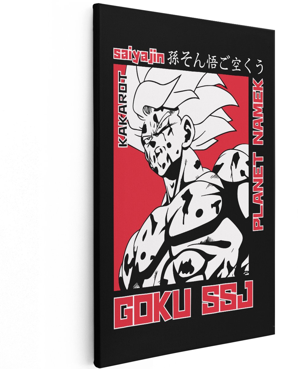 Artaza Canvas Schilderij Goku - 100x150 cm - Groot - Wanddecoratie Dragon Ball Anime - Muurdecoratie Jongenskamer - Schilderij Zwart Wit
