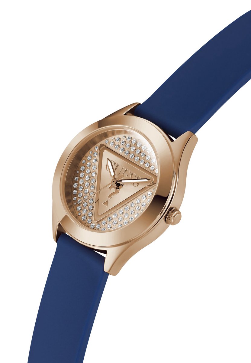 Guess Glitz Plaque Kwarts Analoog Horloge Blauw Kast Gemaakt Van 100% Roestvrij Staal En Een Armband Van 100% Siliconen 34 GW0745L4
