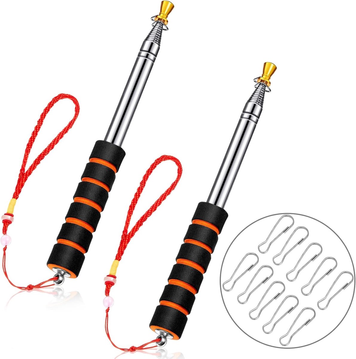 Telescopische Vlaggenmast 2 m van RVS - Verlengbare Handheld Vlaggenmast met 10 Vlaggenmast Clip Haken voor Leraar en Toerist Gebruik