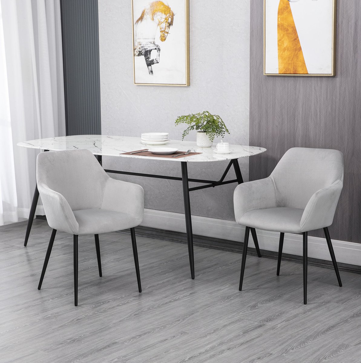 MIVRAY Eetkamerstoel 2-delige Set - Kuipstoel Met Armleuningen - Zachte Zitkussens - Voor Eetkamer, Keuken En Werkkamer - Velvet Lichtgrijs