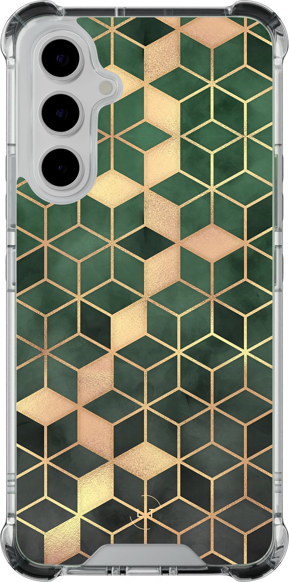 Shockproof hoesje - Geschikt voor Samsung Galaxy A55 - Kubus groen - Extra sterke case - TPU/polycarbonaat - - Multi, Transparant