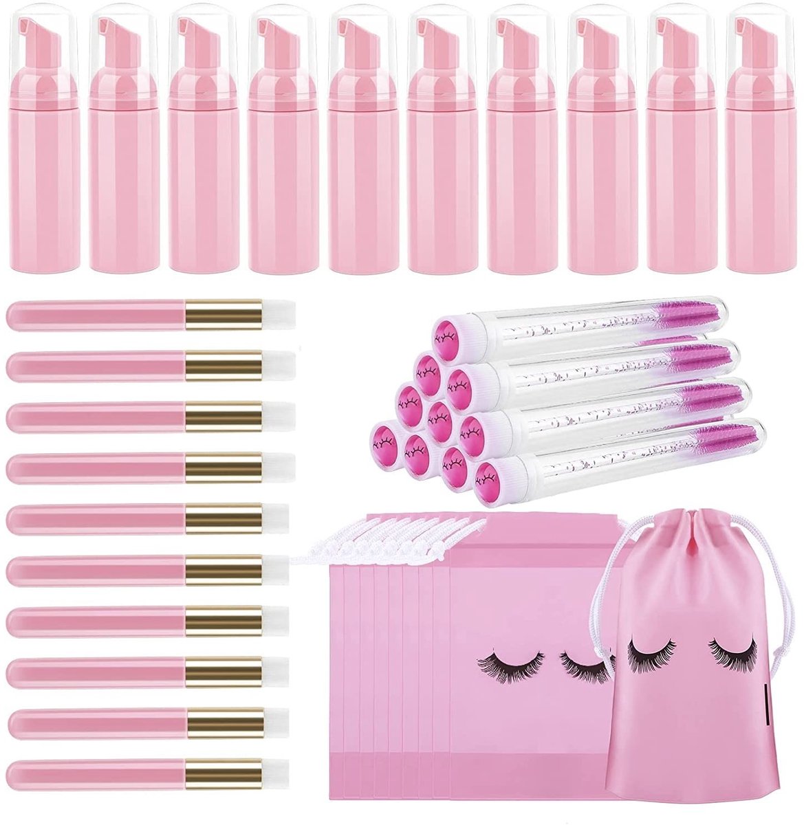 Elzusha - Set van 40 Eyelash Shampoo en Borstels voor Oogverzorging