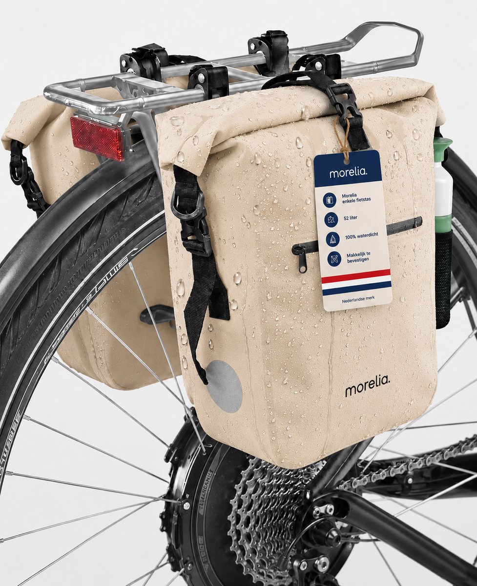 Morelia® Fietstas Set (2x 28 Liter Beige) - Incl Laptoptas & Achterlicht - Fietstassen voor E-bikes - Fietstassen Electrische Fietsen - Fietstassen Dubbel - 100% Waterdicht - Tarpaulin materiaal