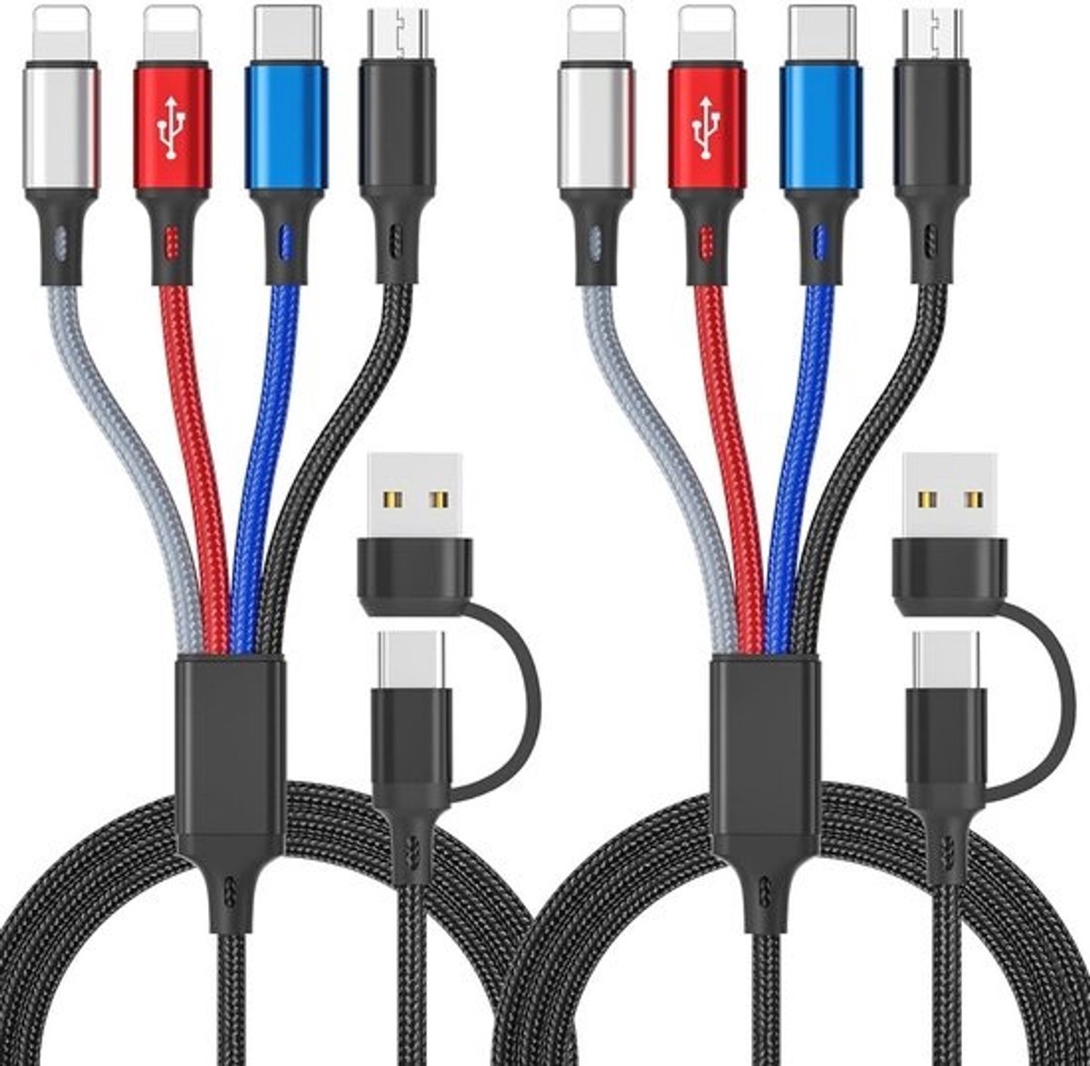6-in-1 Multi-Oplaadkabel voor Mobiele Apparaten - Snelle en Flexibele Gevlochten Kabels