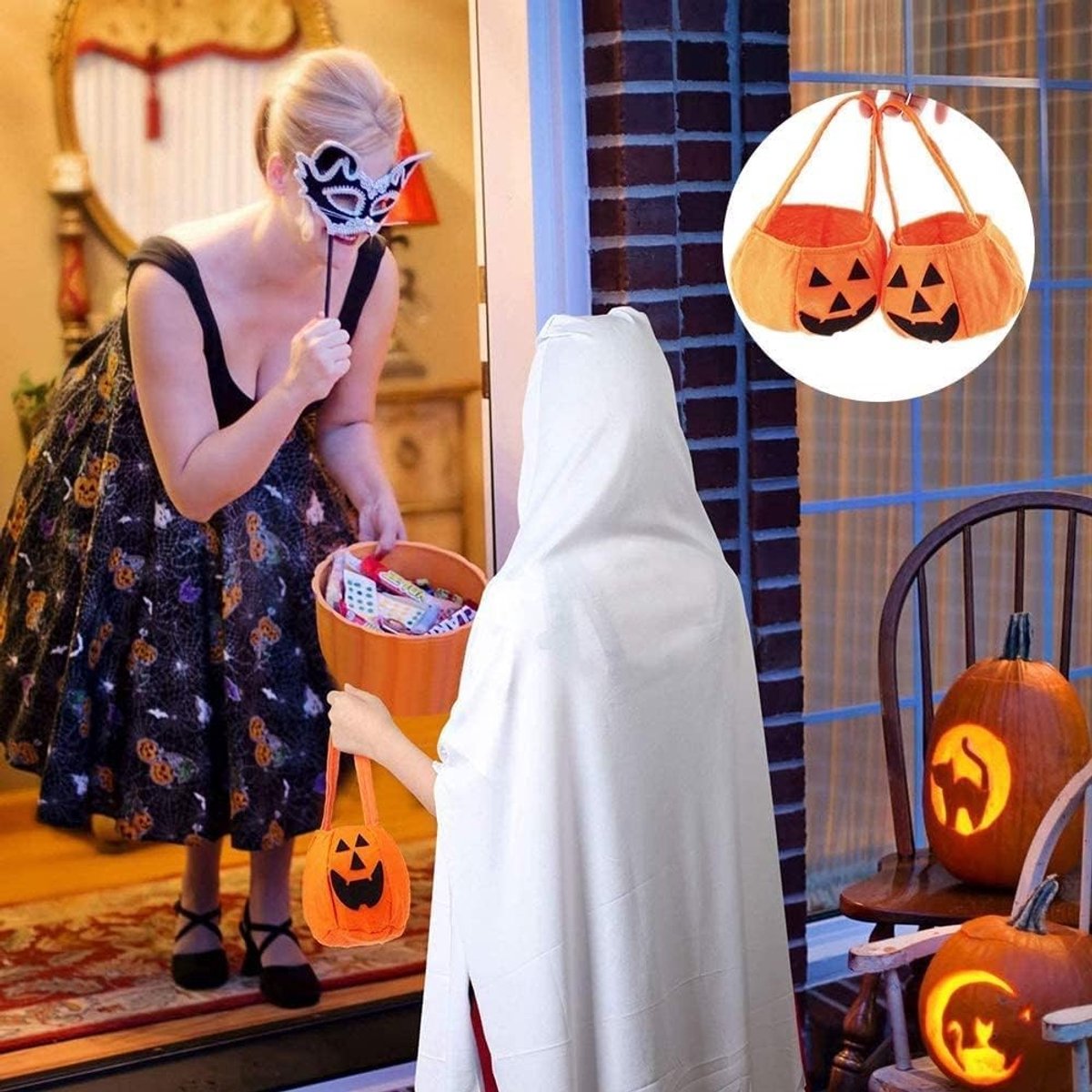 Duurzame Halloween snoepzak voor kinderen, ideaal voor trick or treat, feestjes en pompoenen, geschikt voor jongens en meisjes