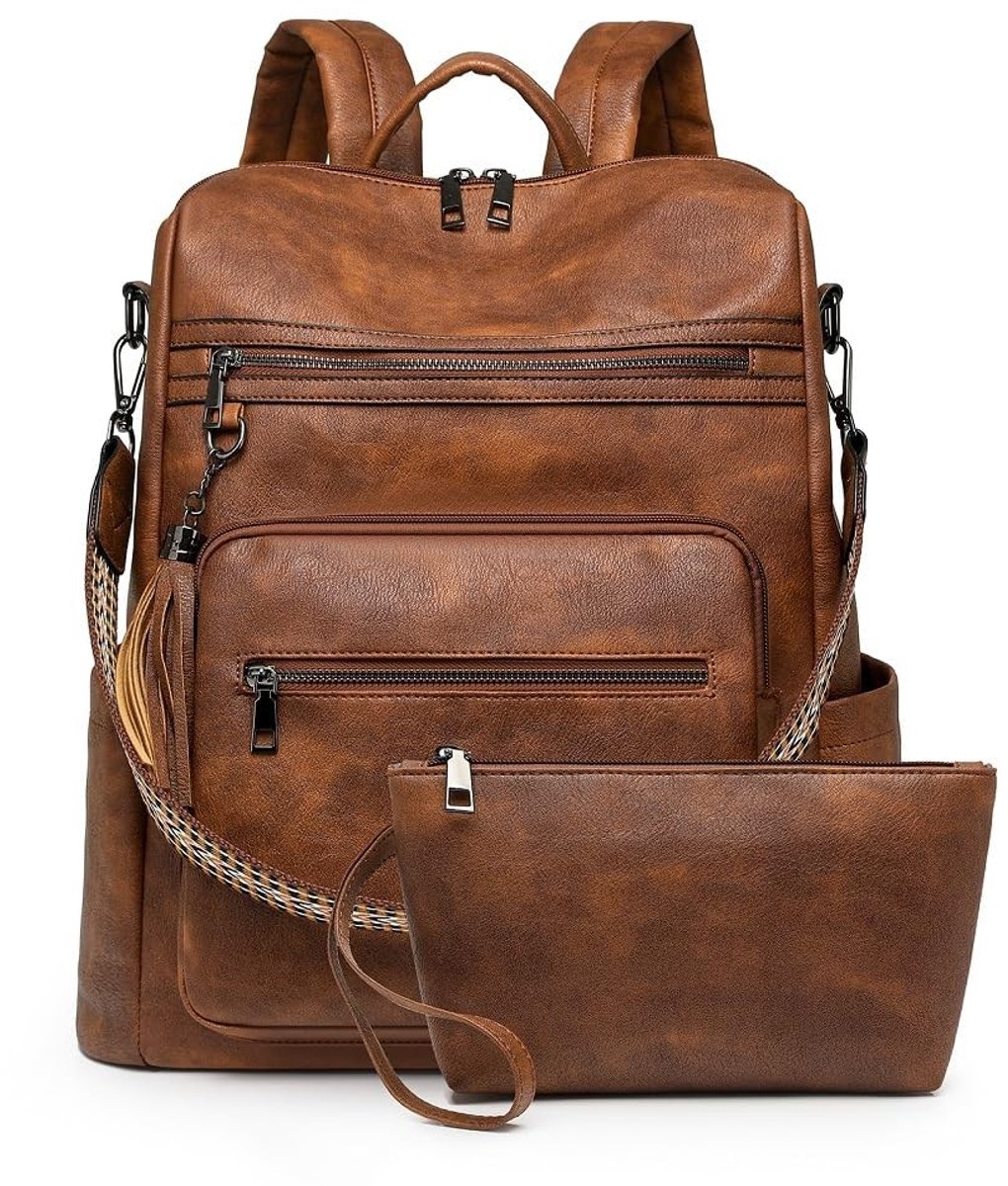 Elzusha - Dames Laptop Rugzak van Leer voor 15.6 Inch