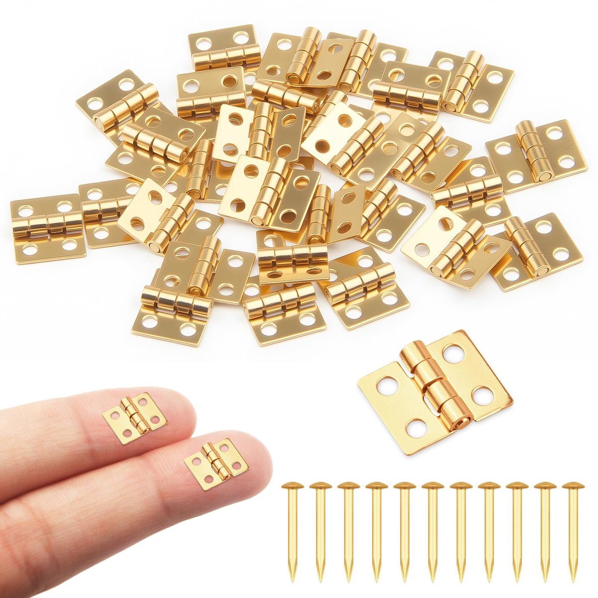 Elzusha - 30 Gouden Mini-Scharnierset voor Poppenhuizen met 120 Spijkers