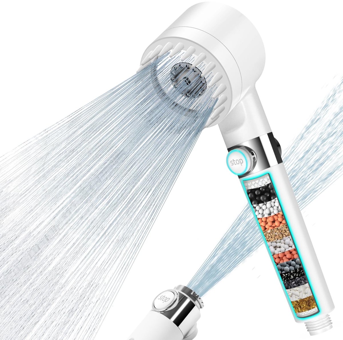 Elzusha - Handdouche met Filter en Hoge Druk, 3 Stralen, Wit